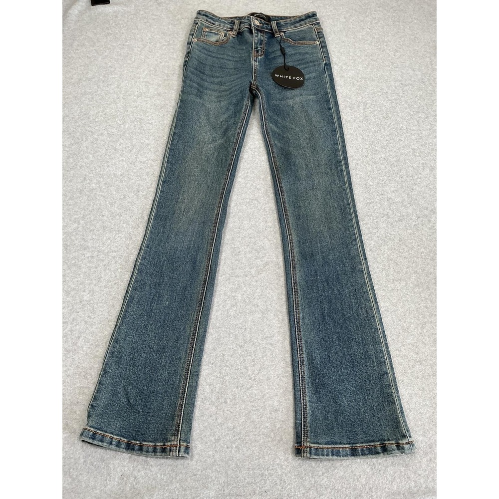 White Fox Wait For No One Flare‎ Jeans Mid Vintage Blue High Rise XS NEW